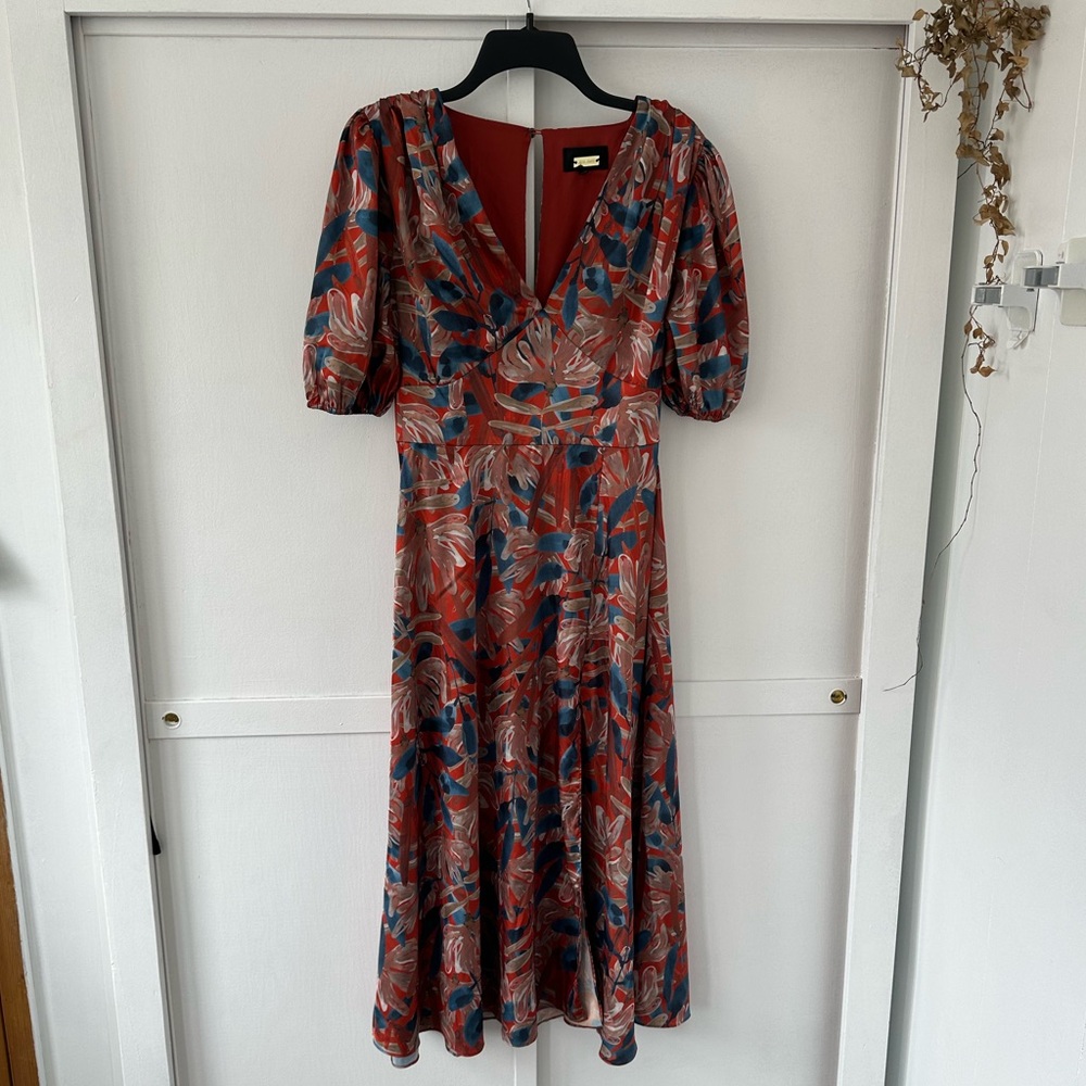 Alexia Admor NOLA V-neck Puff Sleeve Midi Dress Size 2